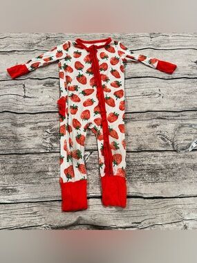 Dream Halo Strawberry-Print Red Trim Girls’ Bamboo One-Piece Size 6-12 Months